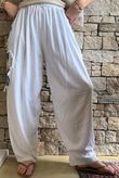Lindin Linen Blend Crochet Flower Barrel Pant White